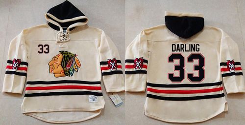 Blackhawks #33 Scott Darling Cream Heavyweight Pullover Hoodie Stitched NHL Jersey - Click Image to Close